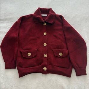 Zara Burgundy Cardigan with Gold Buttons
